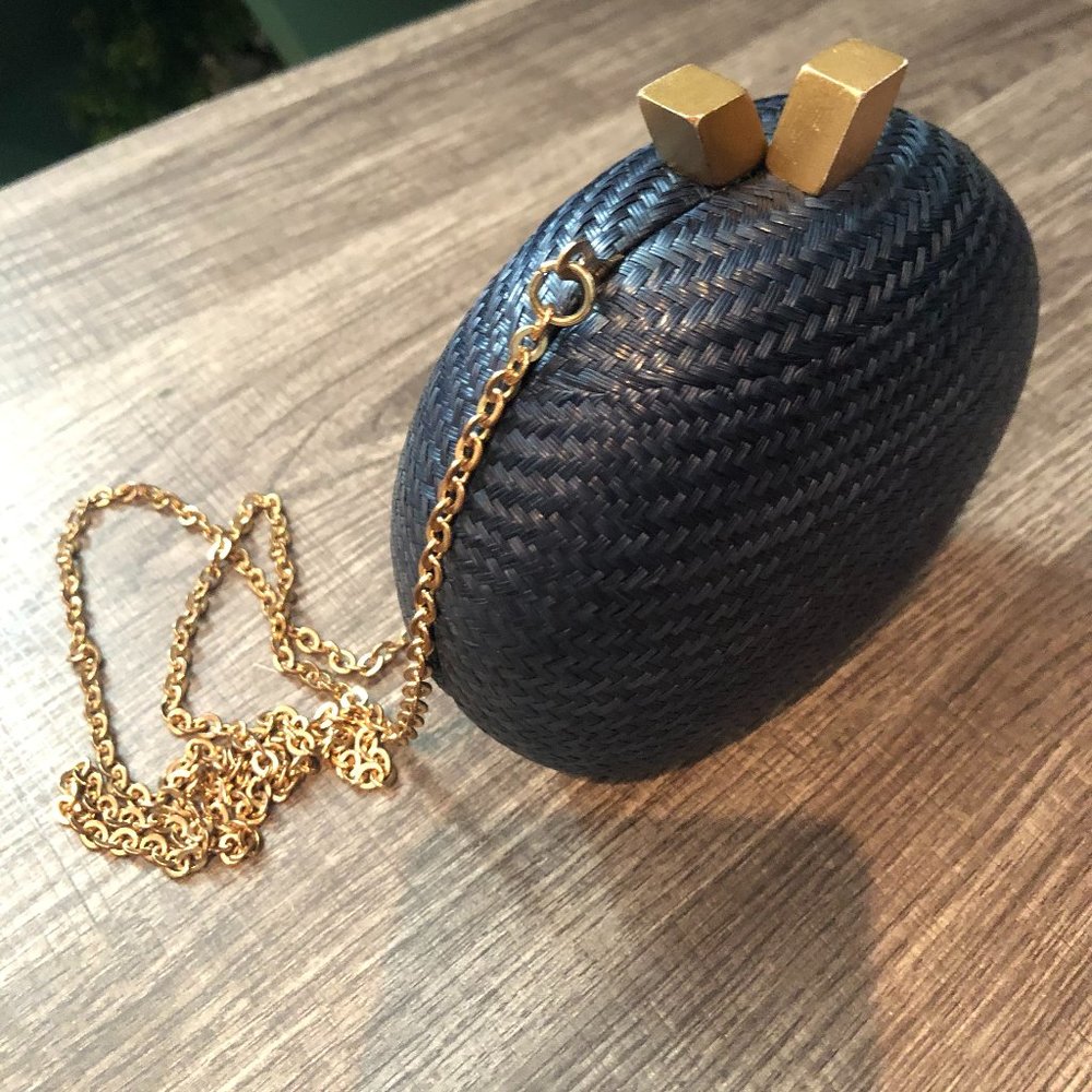 Hoss Intropia Braided Straw Clutch in Navy Blue - Picture 11 of 15